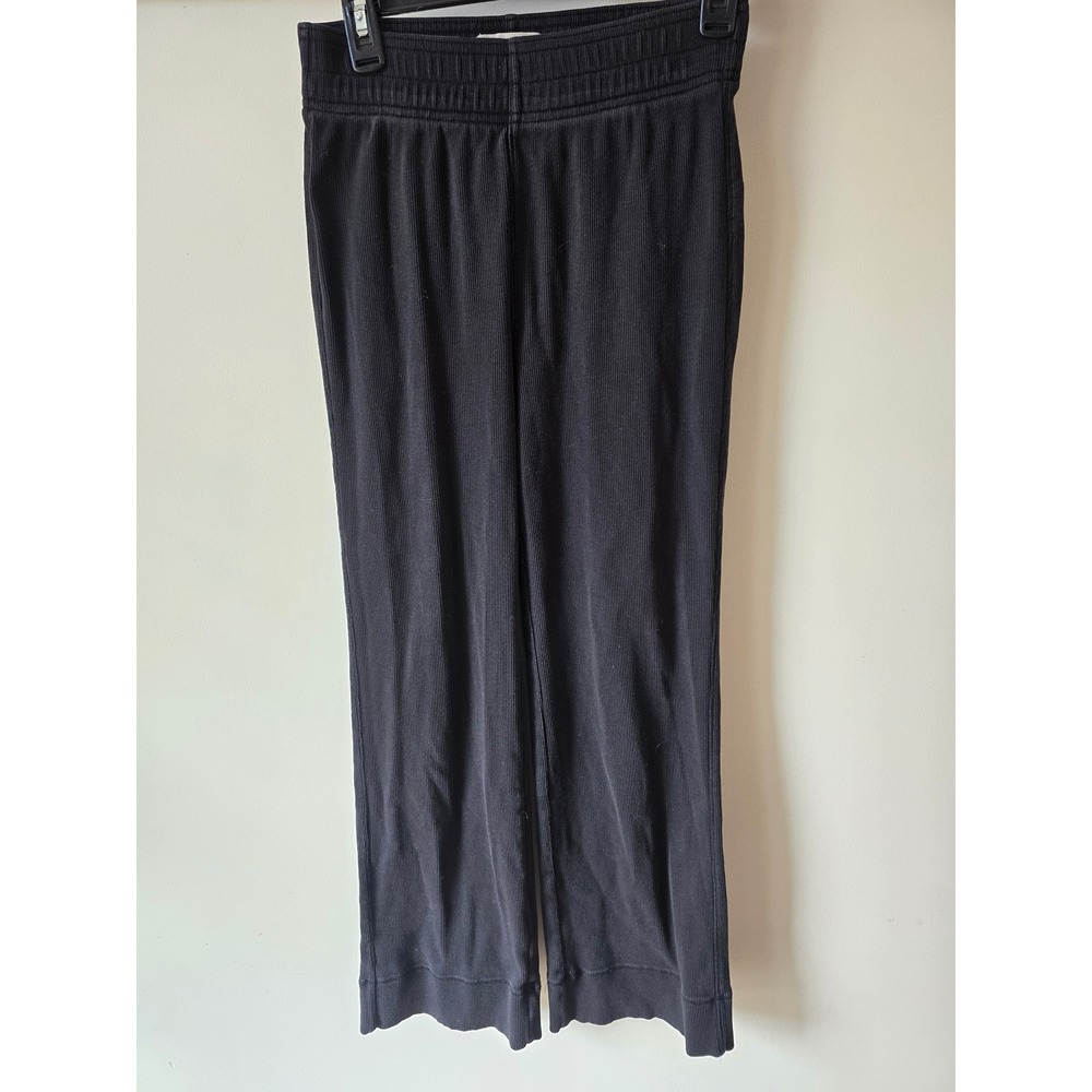 Everlane Black Organic Cotton Ribbed Wide Leg Pants Small High Rise Lounge